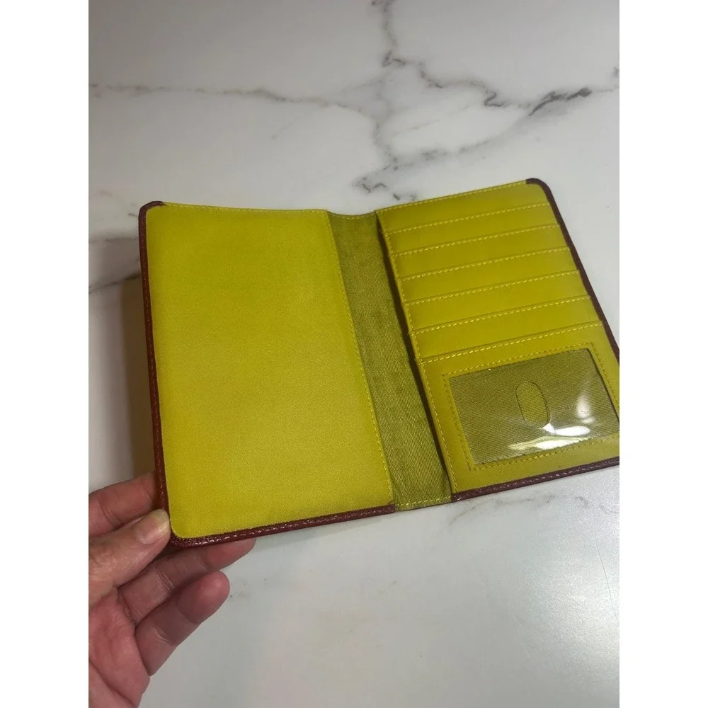 Hobo International Red Leather Passport Wallet Bifold Lime Green Interior Slim